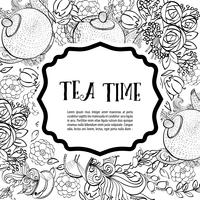Hora de tomar el té. La tarjeta de moda monocromática cuadrada. vector