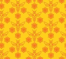 Seamless pattern with orange bees in Monoline style. vector