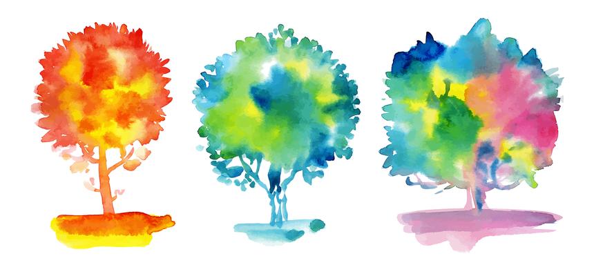 Set of watercolor trees.  