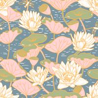 Elegant Water Lilies, Nymphaea seamless floral pattern vector