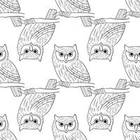 Big-eared owl. A seamless pattern in the handdrawn style. vector