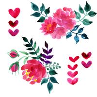 Conjunto de hermosas flores de acuarela vector