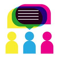 people icons with colorful dialog speech bubbles