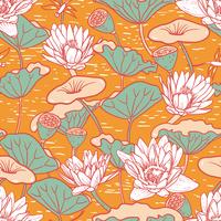 Elegant Water Lilies, Nymphaea seamless floral pattern vector