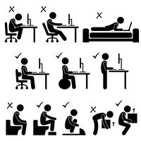 Good and Bad Human Body Posture Stick Figure Pictogram Icon. vector