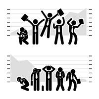 Businessman Business Winning Losing in Stock Market Graph Chart Stick Figure Pictogram Icon. vector