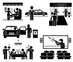 Luxury Services First Class Business VIP Stick Figure Pictogram Icon. vector
