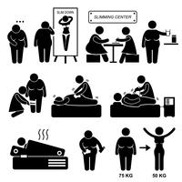 Slimming Center Fat Overweight Woman Treatment Beauty Spa Stick Figure Pictogram Icon. vector