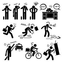 Fail Businessman Emotion Feeling Action Stick Figure Pictogram Icons. vector