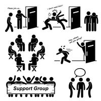 Support Group Meeting Stick Figure Pictogram Icons. vector