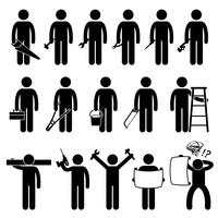 Handyman Worker using DIY work tools Stick Figure Pictogram Icons.  vector