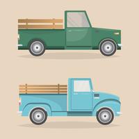 set of old retro pickup truck delivery inside farm vector