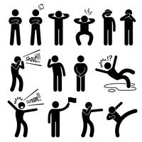 Human Action Poses Postures Stick Figure Pictogram Icons.