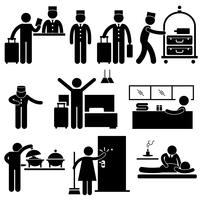 Pictogramas de trabajadores y servicios hoteleros. vector