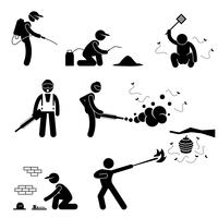 Exterminator Pest Control Stick Figure Pictogram Icon. vector