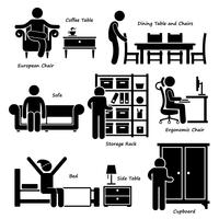 Home House Furniture Stick Figure Pictogram Icon Cliparts. vector