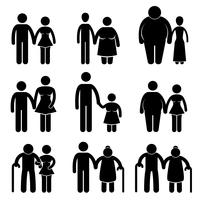 Man Woman Couple Lover Boyfriend Girlfriend Husband Wife Old Young Tall Short Thin Fat Stick Figure Pictogram Icon. vector