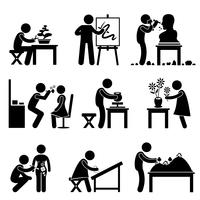 Arte Artístico Trabajo Ocupación laboral Figura de palo Icono de pictograma. vector