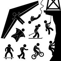 Extreme Sport Hang Glider Bungee Jump Rock Climb Skating. vector