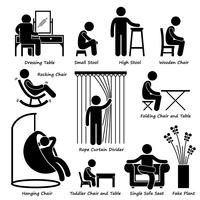 Home House Furniture and Decorations Stick Figure Pictogram Icon Cliparts. vector