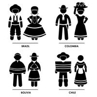 Traje de vestuario tradicional de América del Sur. vector