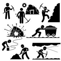Trabajador de minería Minero Labor Stick figura pictograma icono. vector