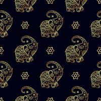 Gold elephant seamless pattern. vector