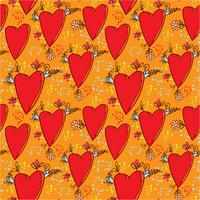 Seamless pattern with hearts and flowers with a doodle-style graphics sketch