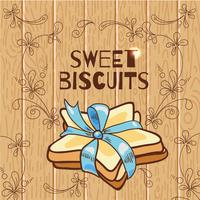 Cookies in the shape of a star with a blue ribbon on a wooden background vector