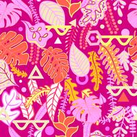 Tropical vibrant tropical leaves seamless pattern. vector