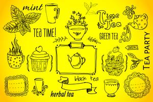 Té y dulces - colección de garabatos. vector