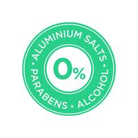 Aluminium salts, parabens and alcohol free icon. vector