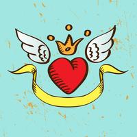 Flying Red Heart with Crown Wings vector