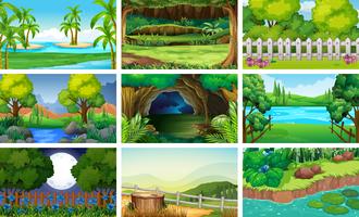 Different scenes of forest and river vector