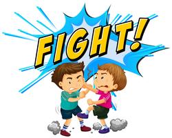 Two boys fighting with word background vector