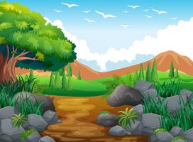 Nature scene with hills and trail vector