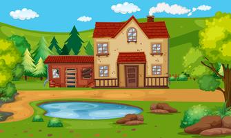Old house with the pond in the countryside vector