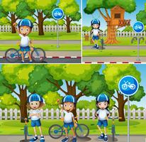 Children riding bicycle in the park vector