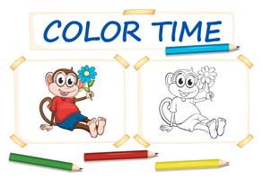 Coloring template with monkey and flower vector