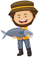 Fisherman holding big fish in hands vector