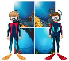 Scuba divers and scene underwater vector