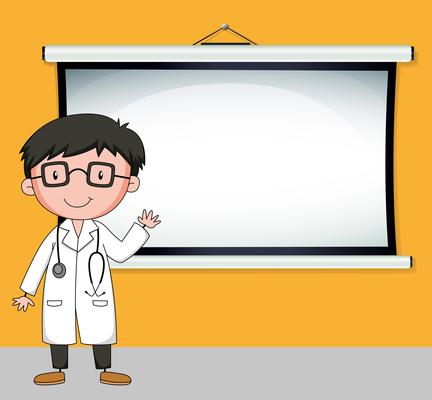 Doctor standing in front of white screen