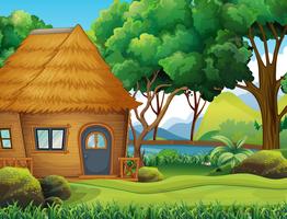 Wood cabin in the forest vector