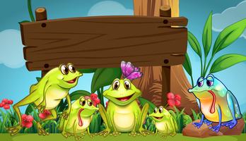 Wooden sign with frogs in field vector