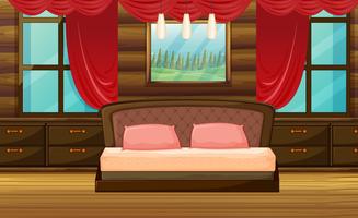 Escena dormitorio con cama de madera.