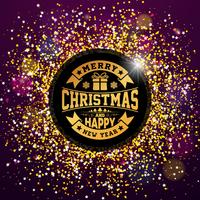 Vector Merry Christmas and Happy New Year Illustration with Typography Design on Shiny Glittered Background. EPS 10.