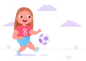 Chica pateando el balón de fútbol afuera vector