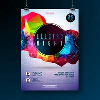 Night dance party poster design with abstract modern geometric shapes on shiny background. Electro style disco club template for abstract music event flyer invitation or promotional banner. vector
