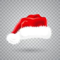 Christmas illustration with red santa hat on transparent background. Isolated vector object.