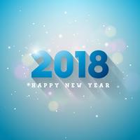 Vector Happy New Year 2018 Illustration on Shiny Lighting Blue Background with Typography.